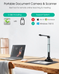 12MP USB Document Camera for Teachers Laptop, A3/A4 Size, Portable Book Document Scanner with Extension Stand, OCR, Zoom,Paint Tool, Live Streaming for School Distance Learning&Web Conferencing