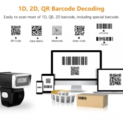 1D 2D Ring Barcode Scanner with Special Magnetic Design, Portable Mini QR Wearable Finger Bar Code Reader Compatible with Bluetooth 2.4G Wireless PDF417 Data Matrix Scan for Warehouse Express Library