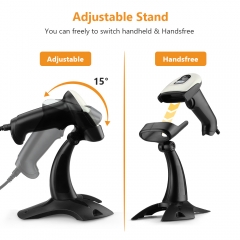 2D Barcode Scanner with Stand, Evnvn Handheld Wired Bar Code Reader with Adjustable Cradle Automatic Scanning for Retail Store, Supermarket and Warehouse, Supports Windows, Linux and Mac OS System