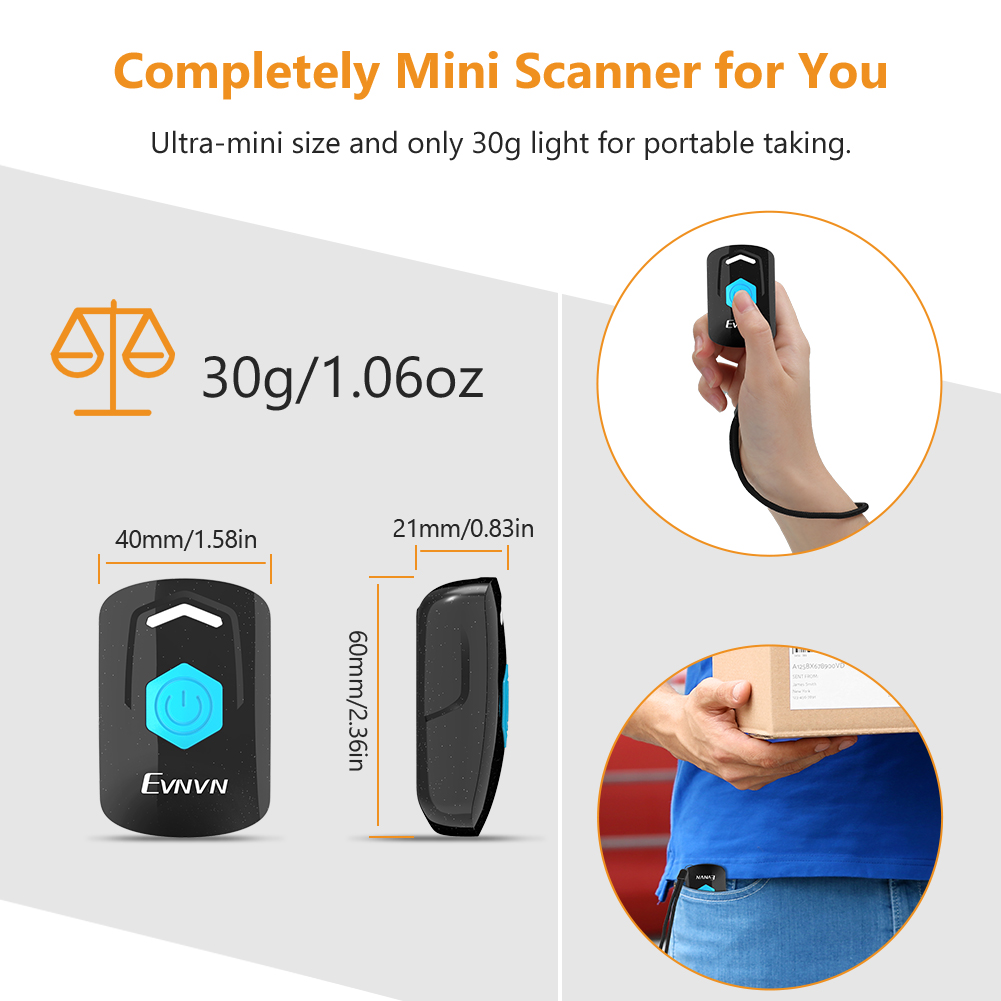 Tangxi Scanner di Codici a Barre 2D Wireless Bluetooth Mini 1D Connessione cablata Scanner di Codici a Barre Portatile per iOS/telefoni Android Lettore di Codici a Barre Bluetooth Portatile